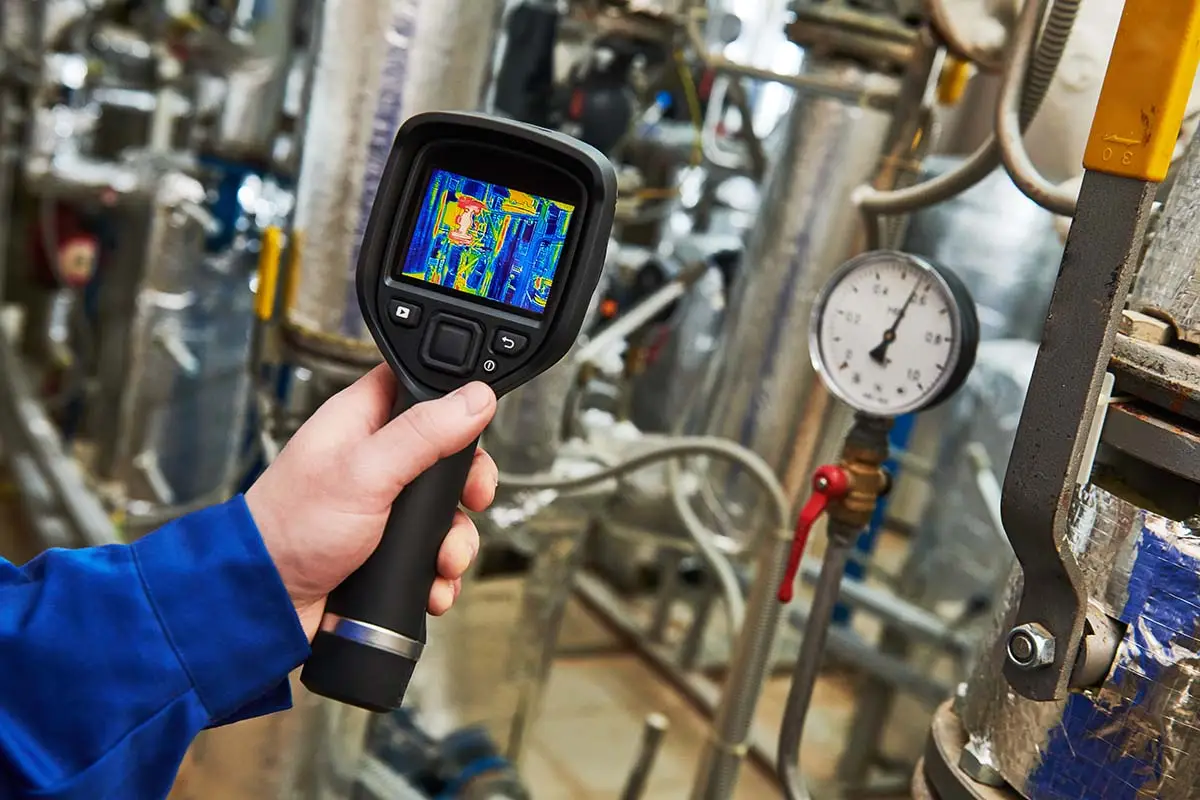 Câmera termográfica inspecionando equipamento